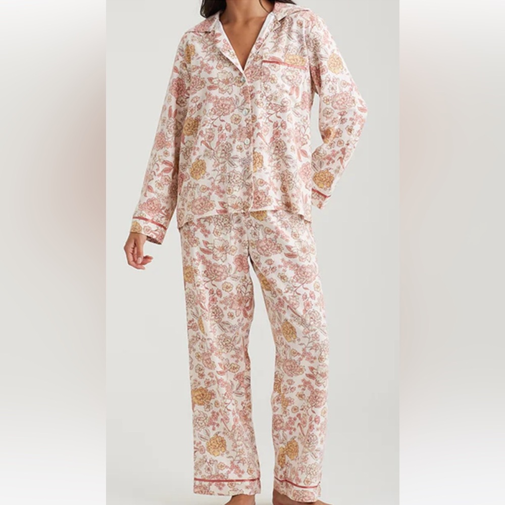 Women's Floral Button-Front Pajama Set in Pink & Cream